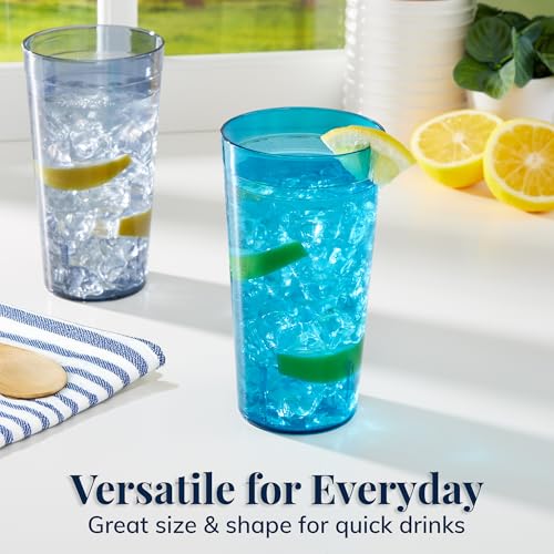 US Acrylic Cafe Plastic Reusable Tumblers (Set of 16) 20-ounce Water Cups Coastal Colors | Restaurant Style Drinking Glass...