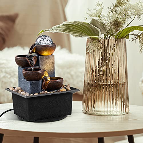 Tabletop Fountain 4 Level Tabletop Waterfall Indoor Meditation Fountain Office Home Relax Desktop Waterfall Includes Many ...