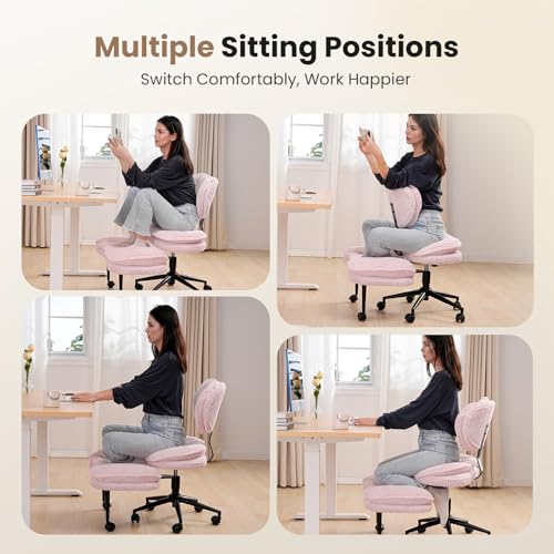 Cross Legged Office Chair, Ergonomic Cloud Criss Cross Desk Chair, Meditation Chair with Wheels, Height Adjustable Seat fo...