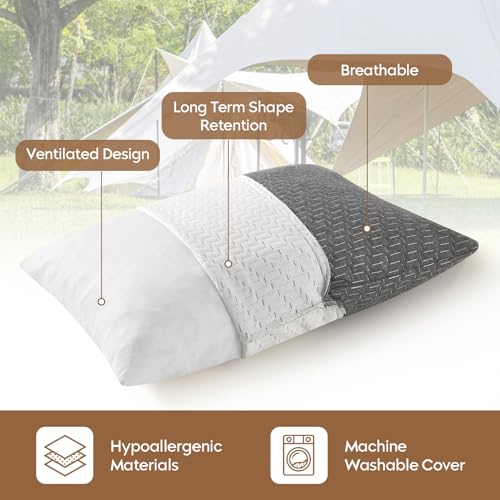 PEUJEW Small Shredded Memory Foam Pillow, Camping Pillow Travel Pillow - Compressible Medium Firm, Breathable Cover, Ideal...