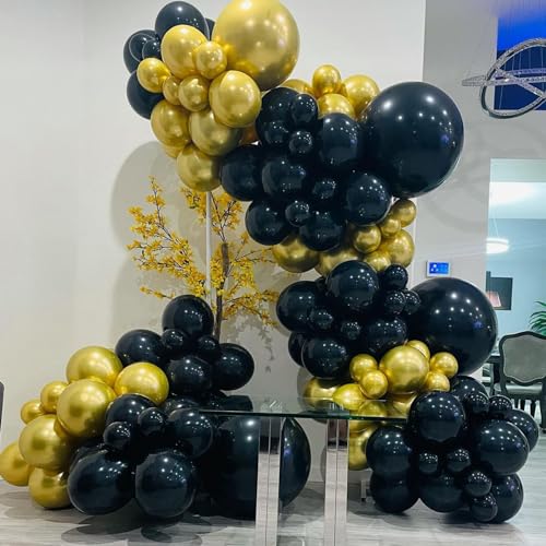 YMSZ Black and Gold Balloons, 67pcs 12 Inch Metallic Gold and Black Balloons for Birthday, Retirement, Graduation, New Yea...