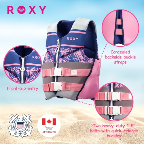 Quiksilver Kids Life Vest and ROXY Youth Life Vest, USCG Approved PFD for Pool, Beach, Lake, Kayaking, Boating, Fishing