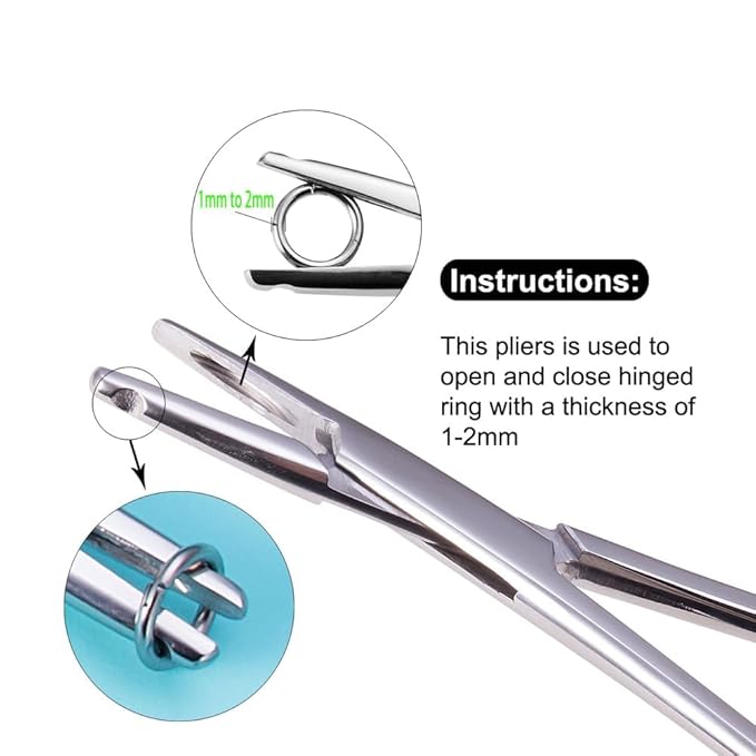 DJCIW 7" Ring Opening and Closing Pliers, 2 in 1 Rings Pliers Tool for Piercing Jewelry CBRs Opening Captive Bead Segment Rings Small Stubborn Hoops Nose Rings Clicker Rings