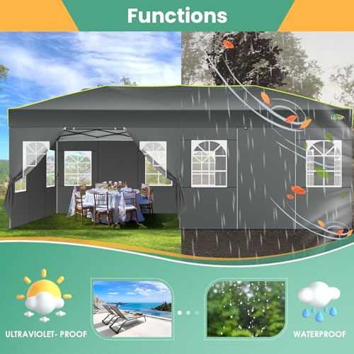 COBIZI 10x20 Pop Up Canopy Tent, Outdoor Party Tent with 6 Sidewall One Push Setup Glow, 3 Adjustable Height Air Vent Wate...