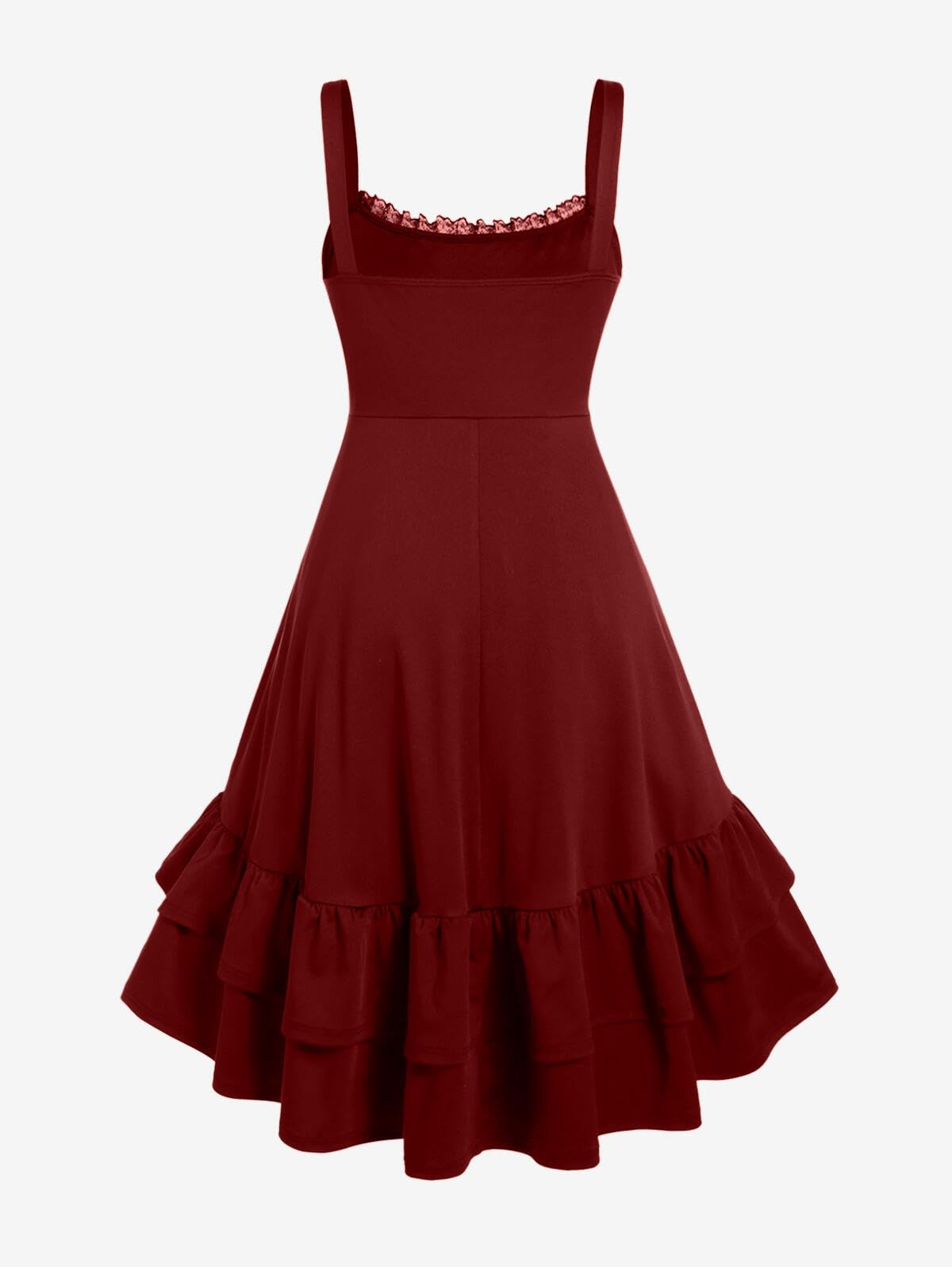 Rosegal Women Plus Size Victoria Gothic Renaissance Costume Lace Trim Lace-up Ruffled Cinched Ruched High Low Steampunk Dress(Red_1/S)