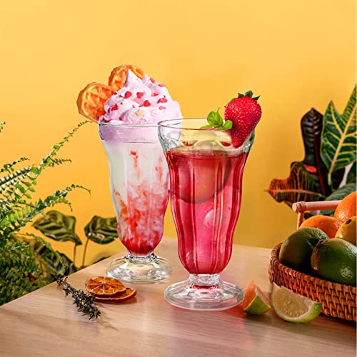 Mezchi 6 Pack Acrylic Milkshake Glasses, 15 OZ Plastic Old Fashioned Soda Glass, Shatterproof Footed Ice Cream Cups, Clear...