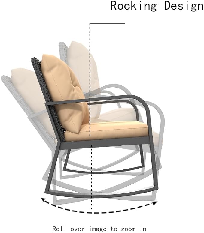 HLNPTN 3 Piece Patio Outdoor Rocking Chair, Outdoor Bistro Sets Wicker Patio Furniture Rocking Chairs Sectional Couch (Khaki)