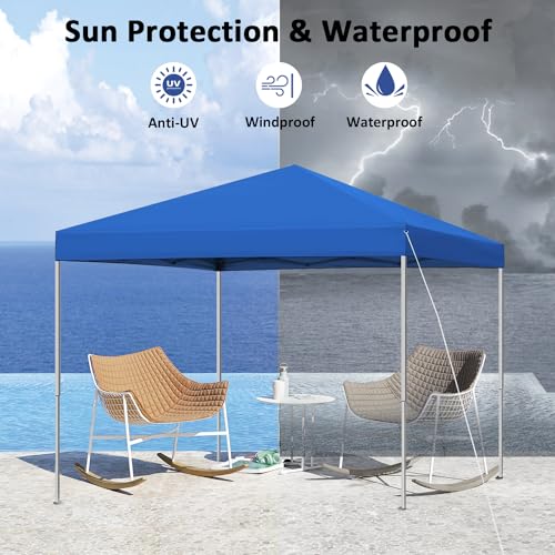 10x10 ft Pop Up Canopy Tent, Easy Up Instant Outdoor Canopy, Straight Legs, Wheeled Carry Bag - Blue
