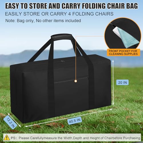 CSOKRE Heavy Duty Folding Chair Storage Bag, [Thick Fabric+Front Pocket] 40.5" x 12.2" x 20",For Metal/Plastic/Wooden Chai...