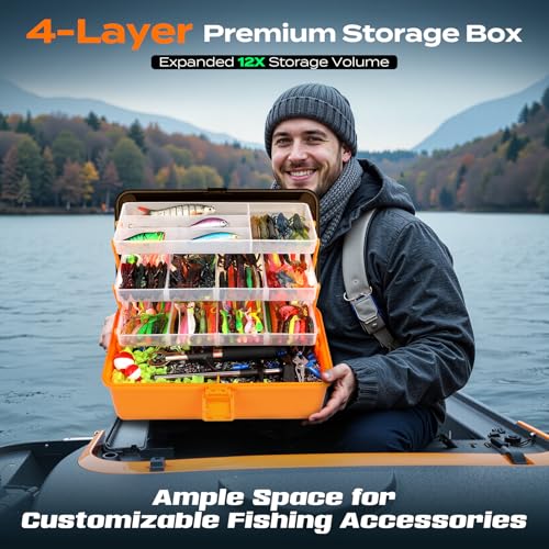 PLUSINNO Large 4-Layer Tackle Box with Tackle Included, 547Pcs Fishing Lures Kit - Pliers, Crankbait, Hooks, Weights & Acc...