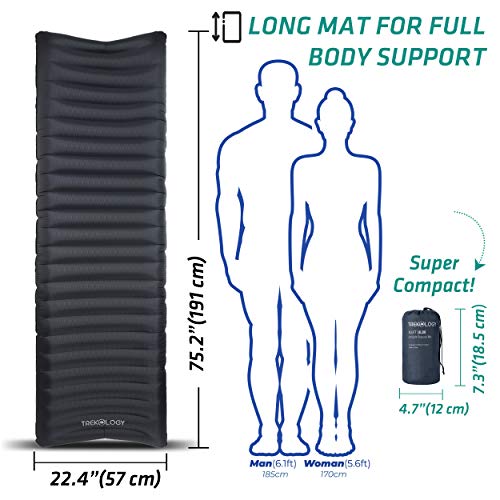 TREKOLOGY UL80 Ultralight Sleeping Pad – Inflatable Camping Sleeping Pad - 40D Nylon Compact Hiking Mat – Lightweight Air ...