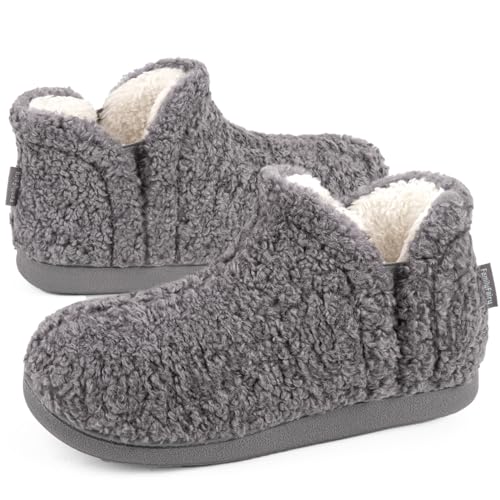 FamilyFairy Bootie Slippers for Women Warm House Shoes Memory Foam Indoor Outdoor Fuzzy Boots with Rubber Sole