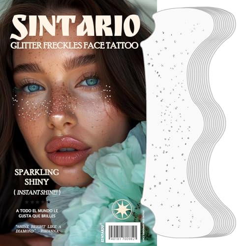 Silver Glitter Freckles Face Tattoo, Makeup Patch - Freckle Makeup, Faux Freckles Waterproof Temporary Tattoos Cute Glitte...