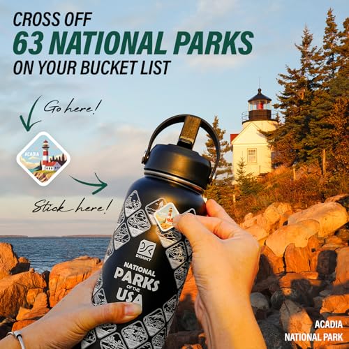 DYSANKY National Parks Water Bottle – 32 oz Insulated Stainless Steel Water Jug with 63 Hand-Drawn Park Stickers, Outdoor ...