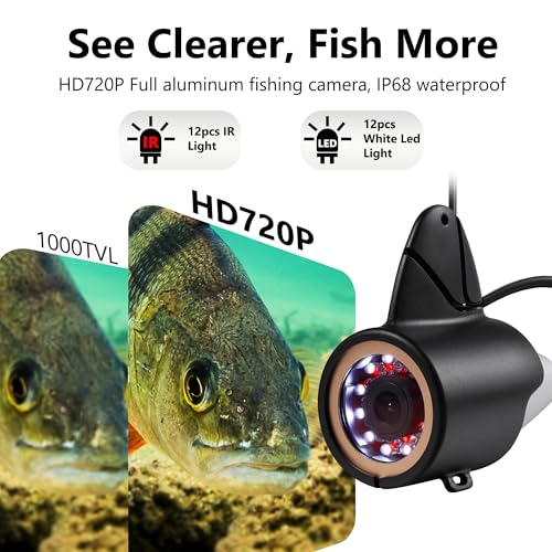 Underwater Fishing Camera FishPRO® HD720P - w/DVR-External 32GB Card, 7'' Ice Fishing Camera [Aluminum Box], Fish Finder I...