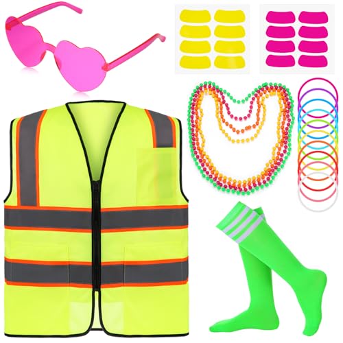 Skicuff Neon Outfit Neon Costume Accessories Reflective Vest Sunglasses Necklace Bracelet for Glow Party Football Game