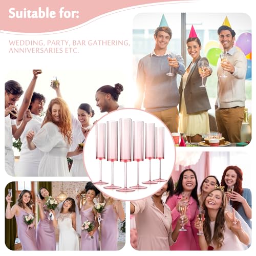 6 Pieces Acrylic Pink Champagne Flutes 5.4 OZ Square Champagne Glasses Stemmed Coupes Reusable Wedding Toasting Glasses Ro...