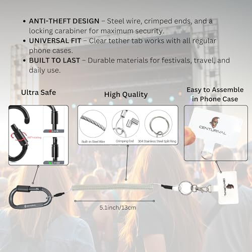 Essential Festival Safety Bundle White – Anti-Theft Phone Strap Tether Lanyard, Mini Lock, Bottle Opener – Secure Your Bel...