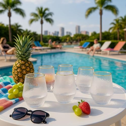 Oojami 40 count Diamond Unbreakable Stemless Plastic Wine Champagne Whiskey Glasses Elegant Durable Disposable Indoor Outd...
