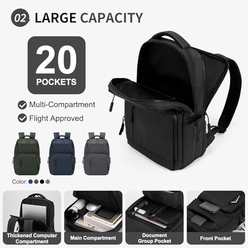 SUIKIHUM Waterproof Laptop Backpack for Men & Women, Flight Approved Anti-Theft Daypack with 15.6-inch Laptop Sleeve (Black)