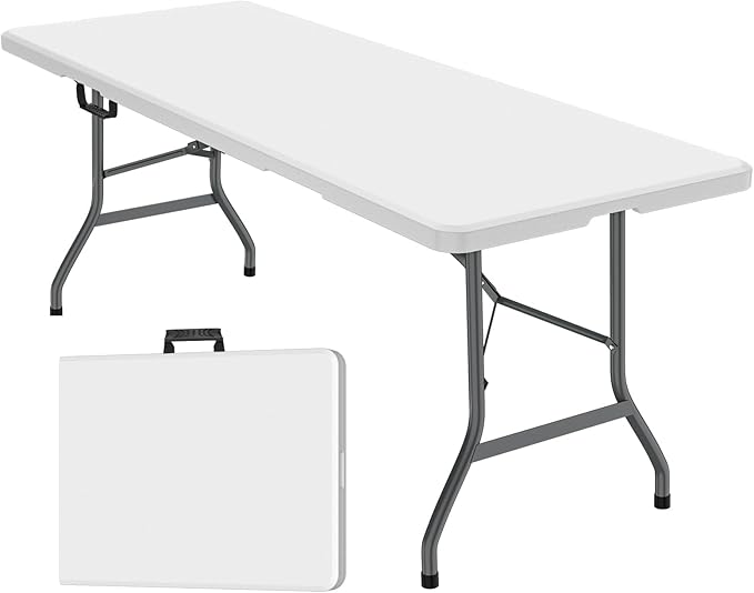 FWTI Deal Folding Table 6ft, Heavy Duty Portable, Built in Carrying Handle & Alloy Steel Legs for Party, Dining, Wedding, ...