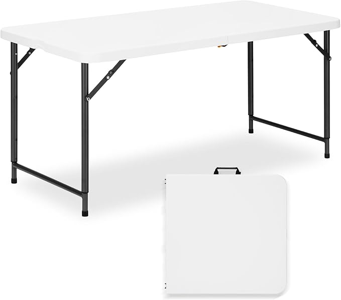 4ft Folding Table with Adjustable Height, 3-Level Foldable Table with HDPE Top & Steel Legs, Portable 4 Foot Folding Table...