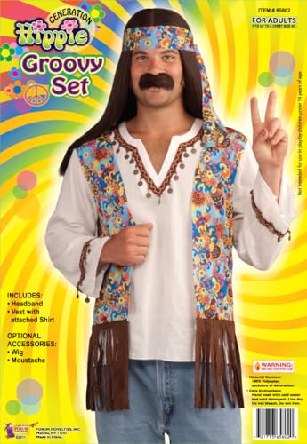 Rubies Men's Groovy Hippie Costume Shirt and Headband for Themed Parties and Halloween