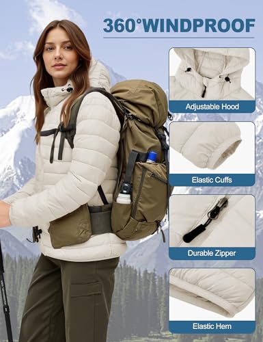 Women's Lightweight Packable Puffer Jacket Quilted Insulated Warm Winter Coat Full-Zip Hooded Outerwear for Hiking Travel