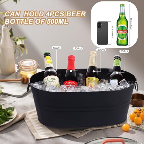 Galvanized Tub Beverage Tubs, 2pcs Metal Ice Buckets for Cocktail Bar 3 Gallon Wine Beer Drink Buckets with Handles Large ...