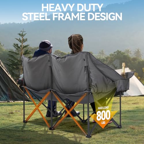 Double Camping Chairs Padded Loveseat Chair for 2 Person - Heavy Duty Oversized Camping Couch for Adults Outdoor Lawn Beac...