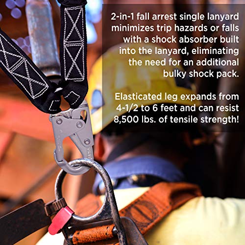 AFP 6FT Double Leg Internal Shock Absorbing Safety Fall Protection Lanyard with Dual Pelican Rebar & Snap Hook | Heavy-Dut...