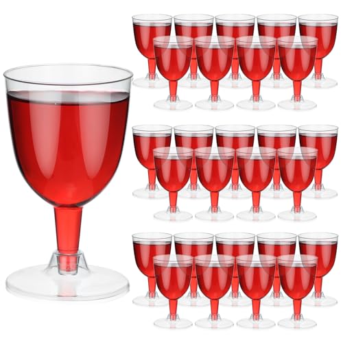Mimorou 100 Pieces 5 oz Disposable Wine Glasses with Stem Bulk Disposable Party Cups Goblet Wine Glasses for Christmas, Ou...