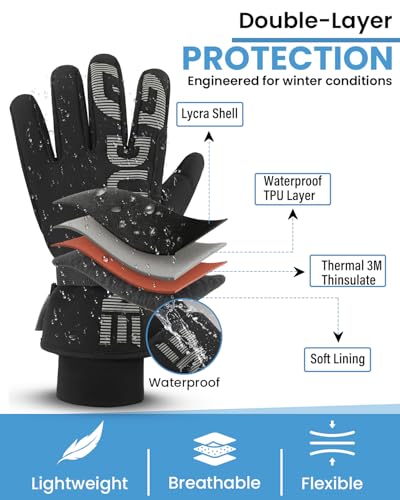 DULFINE 100% Waterproof Winter Work Gloves For Men and Women, High Dexterity Touch Screen For Multipurpose,Excellent Grip