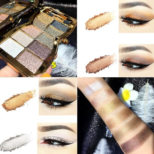 Glitter Eyeshadow Palette, 10 Colors Sparkle Shimmer & Matte Eye Shadow Highly Pigmented Waterproof Long Lasting Makeup Se...