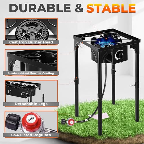 STEELUS Propane Camping Stove, 130000 BTU Single Burner Outdoor Propane Stove, High Pressure Propane Gas Cooker with Detac...