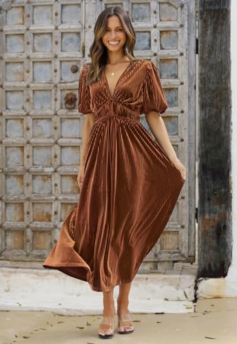 Maxigerui Women's Velvet Maxi Dress Formal Dresses for Wedding Guest Dress
