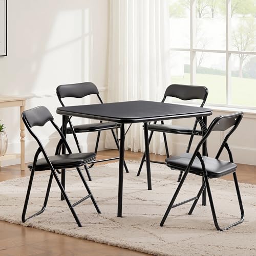VECELO Kids Folding Activity Table and Chair Set, with Ultra Soft Padded Cushion, 5 Piece, Black