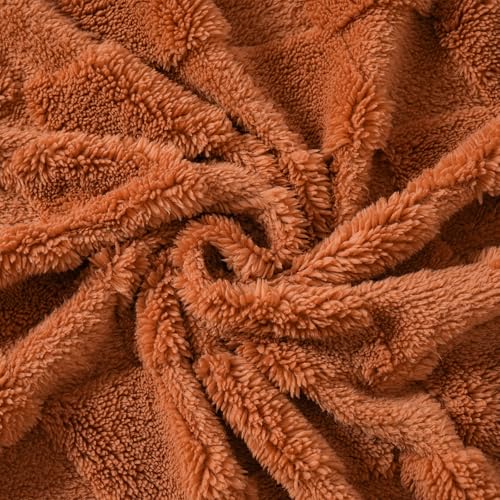 Burnt Orange Throw Blanket for Couch Sofa Bed 50x60 inches,Fleece Blankets Microfiber Flannel with Diamond Checkered Patte...