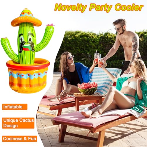 PARENTSWELL 47.5'' Inflatable Cactus Cooler, Inflatable Drink Cooler for Summer Fiesta Parties, Blow Up Ice Bucket Cinco D...