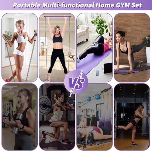 Goocrun Portable Pilates Bar Kit with Resistance Bands for Men and Women - 3 Set Exercise Resistance Bands - Multifunction...