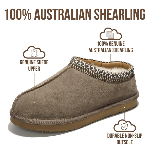 Project Cloud Mens Slippers 100% Genuine Leather with Australian Shearling Lining & Memory Foam Insole Outdoor & House Sli...