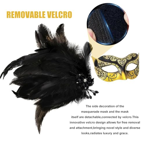 Masquerade Mask for Women Shiny Venetian Mask for Halloween Mardi Gras Costume Party Ball with Feather flower dec.