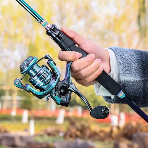Sougayilang 2 Packs Spinning Fishing Reel Rod Combo, Two Pieces Colorful Poratble Light Weight Fishing Rod with Powerful F...