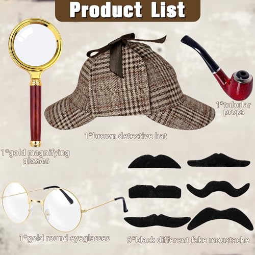 Horolam Detective Costume Accessories Set, Detective Outfit Accessories for Adults Men Women with Detective Hat for Dress Up