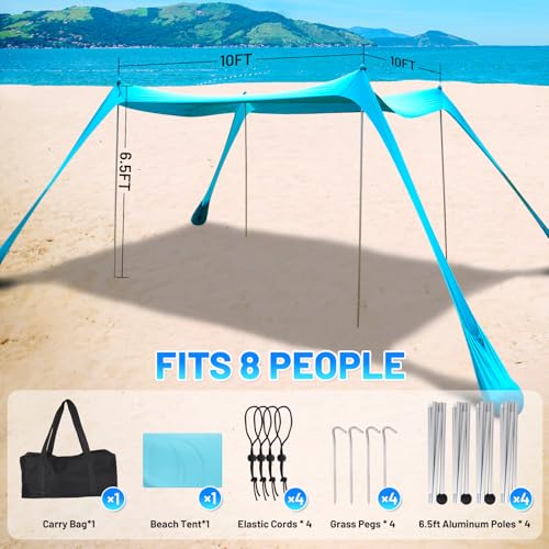 BOTINDO Family Beach Tent Canopy Sun Shade, Pop Up Grande Beach Tent Sun Shelter Stability 4 Poles with Portable Carry Bag...