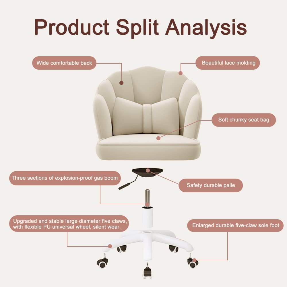 HDHNBA Vanity Chair Velvet Petal Desk Chair Upholstered Modern Tufted Home Office Chair with Back, Height Adjustable Computer Task Chair for Bedroom Living Room