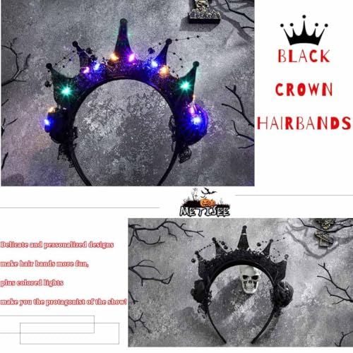 Metisee Halloween Crown Headbands Light Up Halloween Headband LED Baroque Crown Hairband Costume Party Hair Accessories fo...