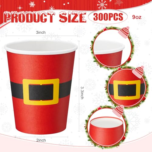 Yaomiao 300 Pcs 9 oz Christmas Paper Cups Santa Claus Belt Design Disposable Christmas Hot Cocoa Coffee Cups Bulk for Hot ...