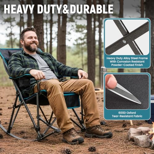 FUNDANGO Oversized Rocking Camping Chair for Adults, Portable Folding Lawn Chairs for Outside with Pillows, Wide Armrest, ...