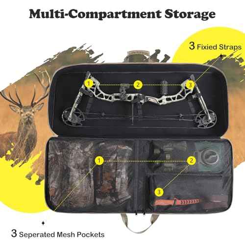 Soft Compound Bow Case, Archery Bag with Arrow Pockets and Adjustable Straps,Durable Compound Bow Backpack with Soft Padding and Zipper, Carrying Archery Case for Storge and Protection